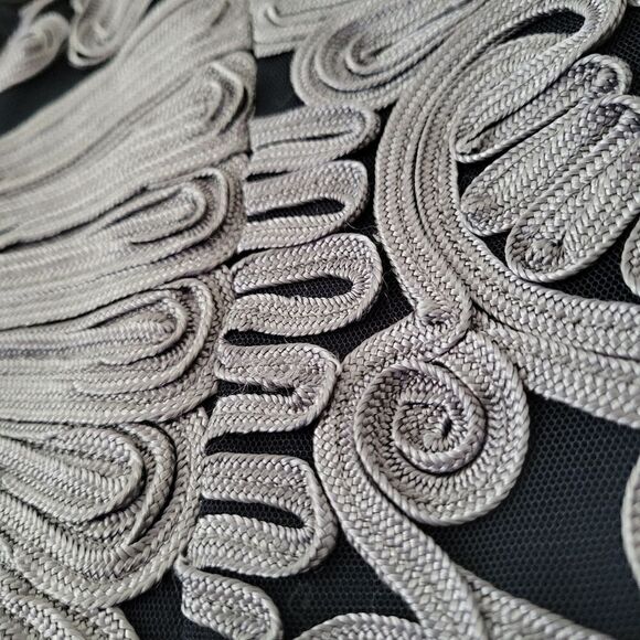 JS Collections Navy Blue Gray Dress Sheath Mesh Soutache 6 - Picture 11 of 13